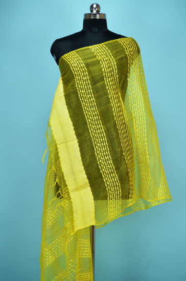 Picture of Lemon Yellow Self Stripes Bhagalpuri Silk Dupatta