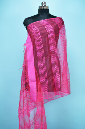 Picture of Pink Self Stripes Bhagalpuri Silk Dupatta