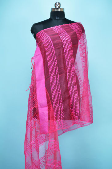 Picture of Pink Self Stripes Bhagalpuri Silk Dupatta