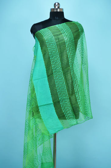 Picture of Green Self Stripes Bhagalpuri Silk Dupatta