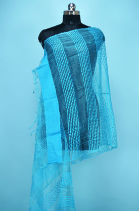 Picture of Blue Self Stripes Bhagalpuri Silk Dupatta