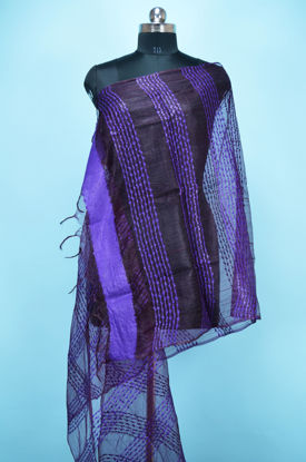 Picture of Purple Self Stripes Bhagalpuri Silk Dupatta