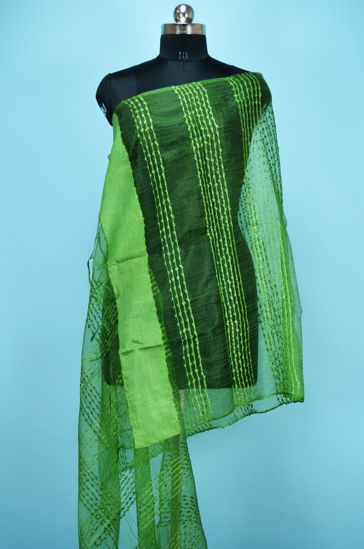 Picture of Green Self Stripes Bhagalpuri Silk Dupatta