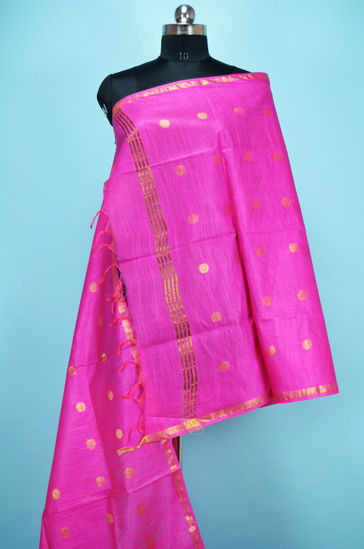 Picture of Pink Bhagalpuri Silk Dupatta with Gold Zari Butta and Border