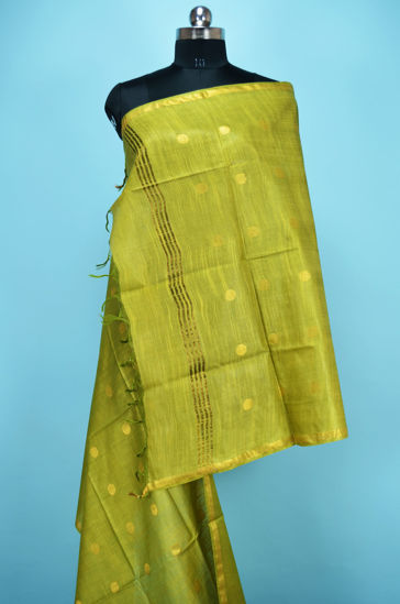 Picture of Mehandi Green Bhagalpuri Silk Dupatta with Gold Zari Butta and Border