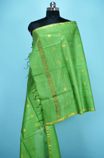 Picture of Green Bhagalpuri Silk Dupatta with Gold Zari Butta and Border
