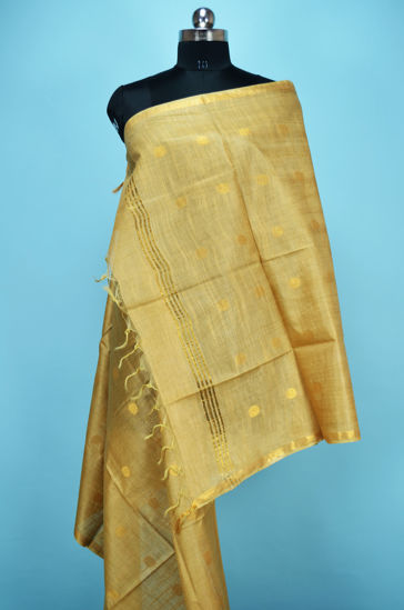 Picture of Beige Bhagalpuri Silk Dupatta with Gold Zari Butta and Border