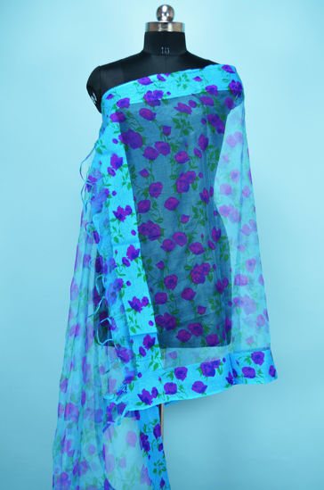 Picture of Blue and Violet Floral Organza Dupatta