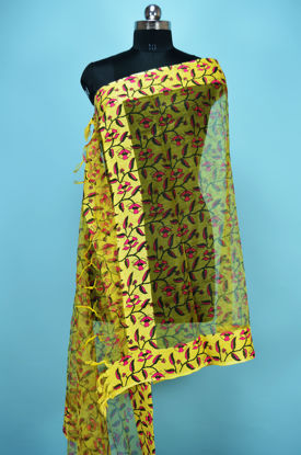 Picture of Yellow and Pink Floral Organza Dupatta