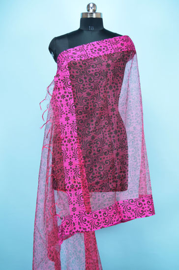 Picture of Pink and Black Floral Organza Dupatta