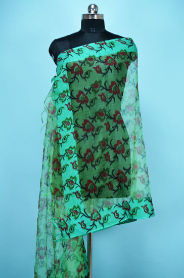 Picture of Green and Red Floral Organza Dupatta