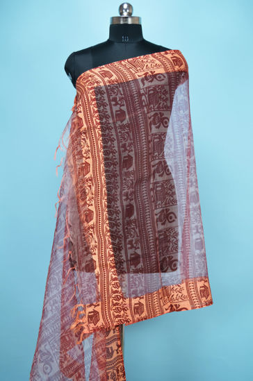 Picture of Nude and Maroon Tribal Design Organza Dupatta
