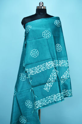 Picture of Peacock Green Batik Print Bhagalpuri Silk Dupatta