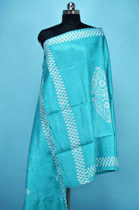 Picture of Sea Blue Batik Print Bhagalpuri Silk Dupatta