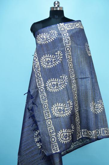 Picture of Navy Blue Batik Print Bhagalpuri Silk Dupatta