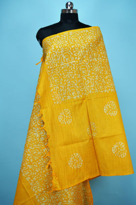 Picture of Mustard Yellow Batik Print Bhagalpuri Silk Dupatta