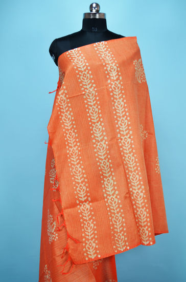Picture of Orange Batik Print Bhagalpuri Silk Dupatta