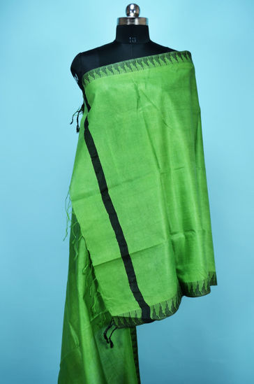 Picture of Green Plain Bhagalpuri Silk Dupatta with Black Temple Border