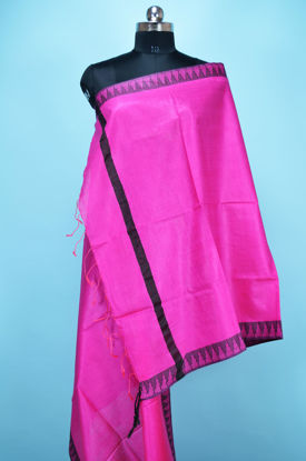 Picture of Pink Plain Bhagalpuri Silk Dupatta with Black Temple Border