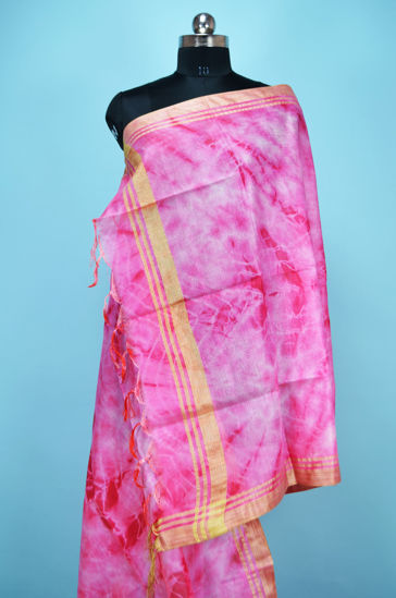 Picture of Pink Shibori Print Bhagalpuri Silk Dupatta