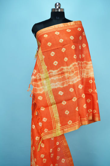 Picture of Orange Shibori Print Bhagalpuri Silk Dupatta