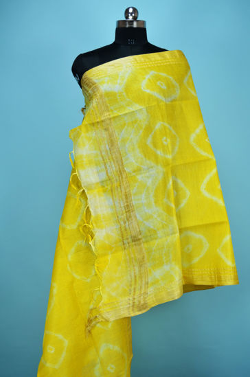 Picture of Lemon Yellow Shibori Print Bhagalpuri Silk Dupatta
