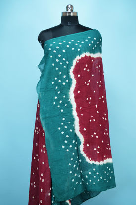 Picture of Maroon and peacock Green Cotton Bandhani Dupatta