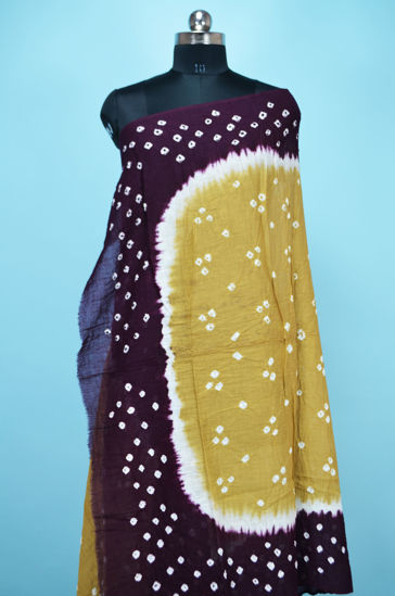 Picture of Gold and Purple Cotton Bandhani Dupatta