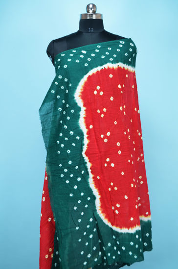 Picture of Red and Bottle Green Cotton Bandhani Dupatta
