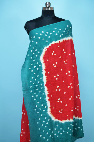Picture of Red and Peacock Green Cotton Bandhani Dupatta