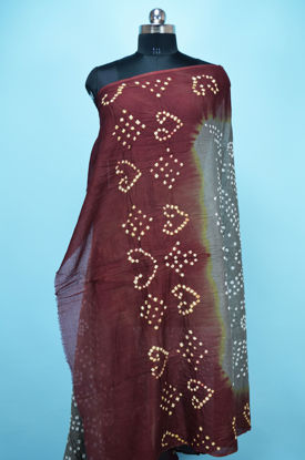 Picture of Grey and Brown Cotton Bandhani Dupatta