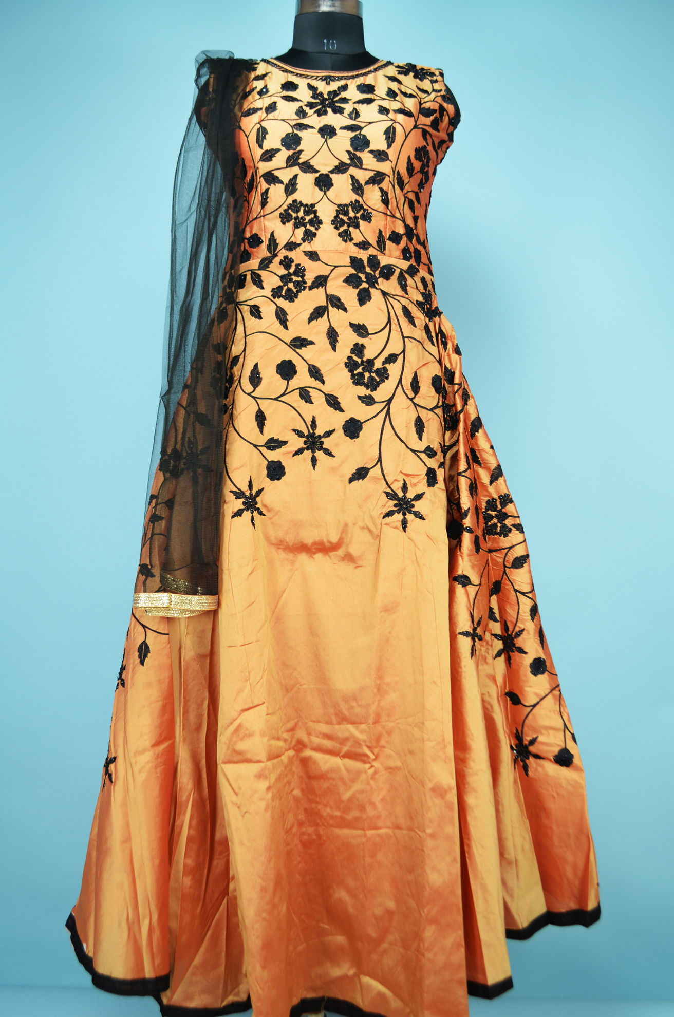 SANDMART Women Gown Black, Orange Dress - Buy SANDMART Women Gown Black, Orange  Dress Online at Best Prices in India | Flipkart.com
