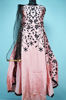 Picture of Full Length Baby Pink and Black Silk Embroidery Work Gown Set