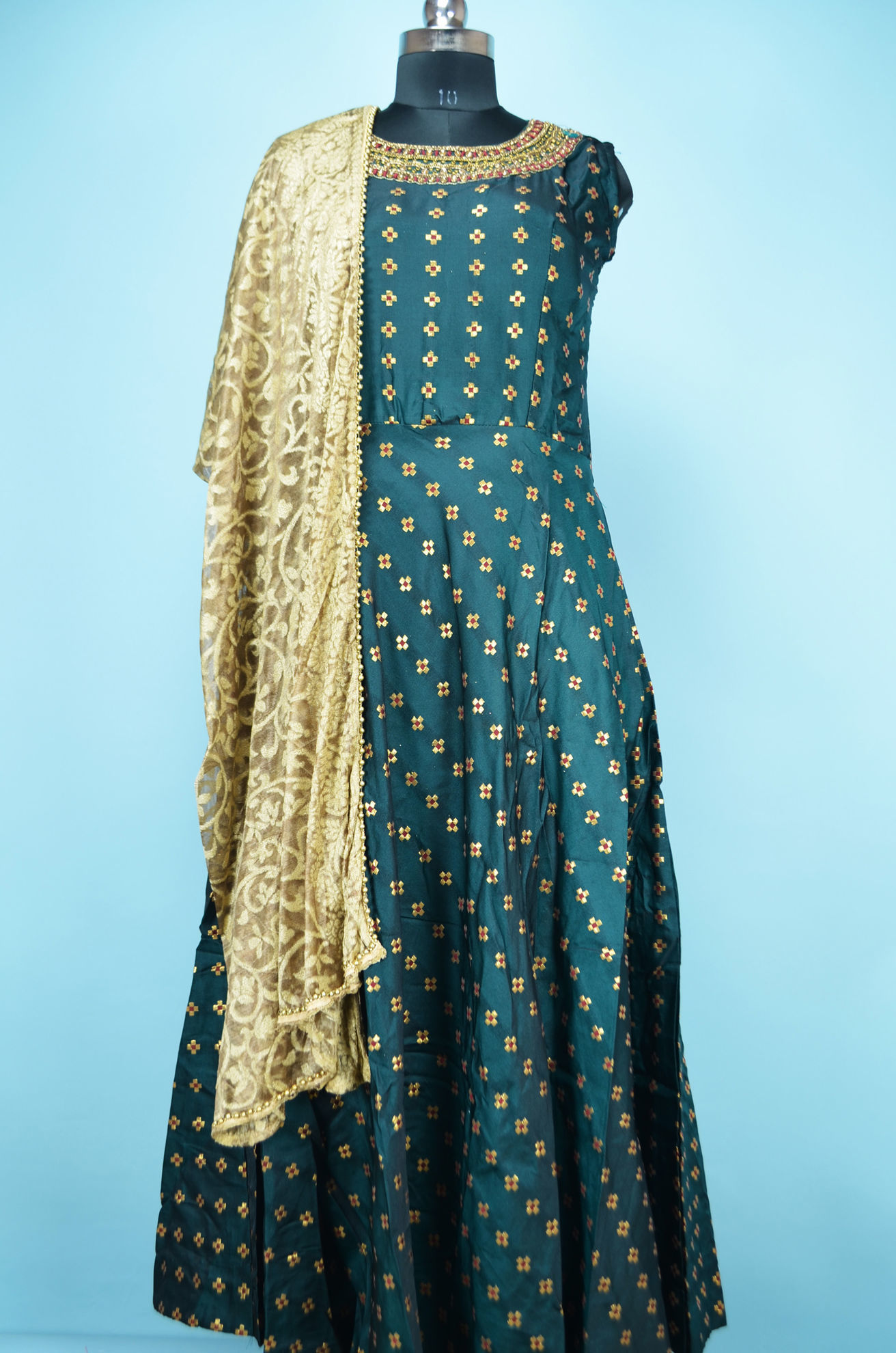 Buy Impressive Bottle Green Gown Online in the UK @Mohey - Indo Western for  Women