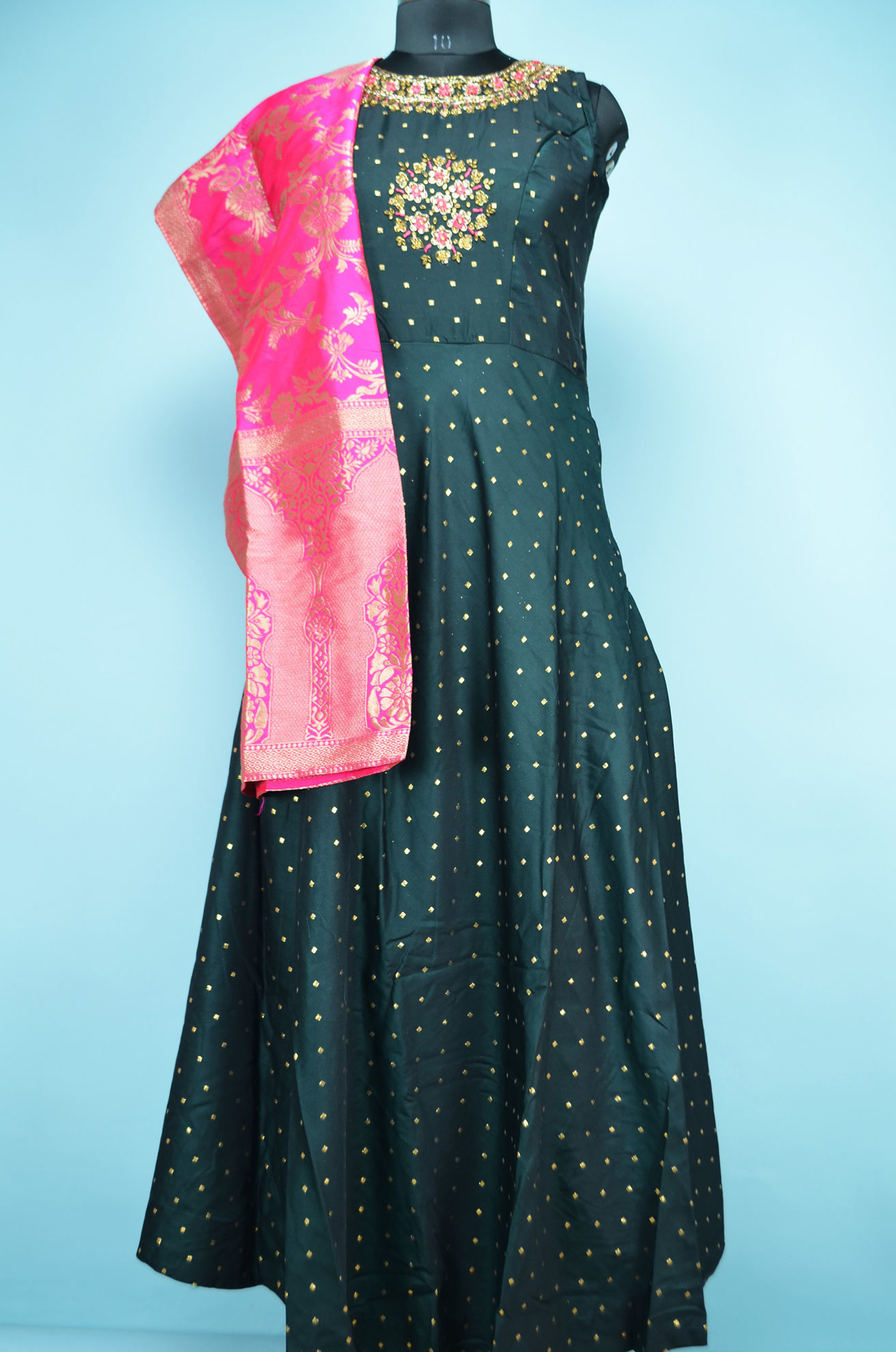 Long Gown with Attached Jacket with Gotapatti Patti with work with Banarasi  Dupatta – thesaahi