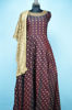 Picture of Full Length Maroon and Beige Silk Neck Embroidery Work Gown Set with Designer Dupatta