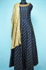 Picture of Full Length Black and Beige Silk Neck Embroidery Work Gown Set with Designer Dupatta