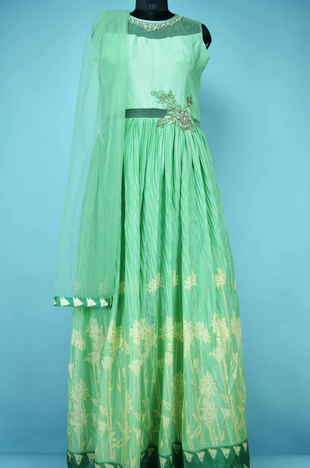 Buy Designer Party Wear Crepe Green Gown LSTV114969