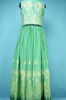 Picture of Full Length Pista Green Printed Crush Silk Gown Set with Neck Embroidery Work 