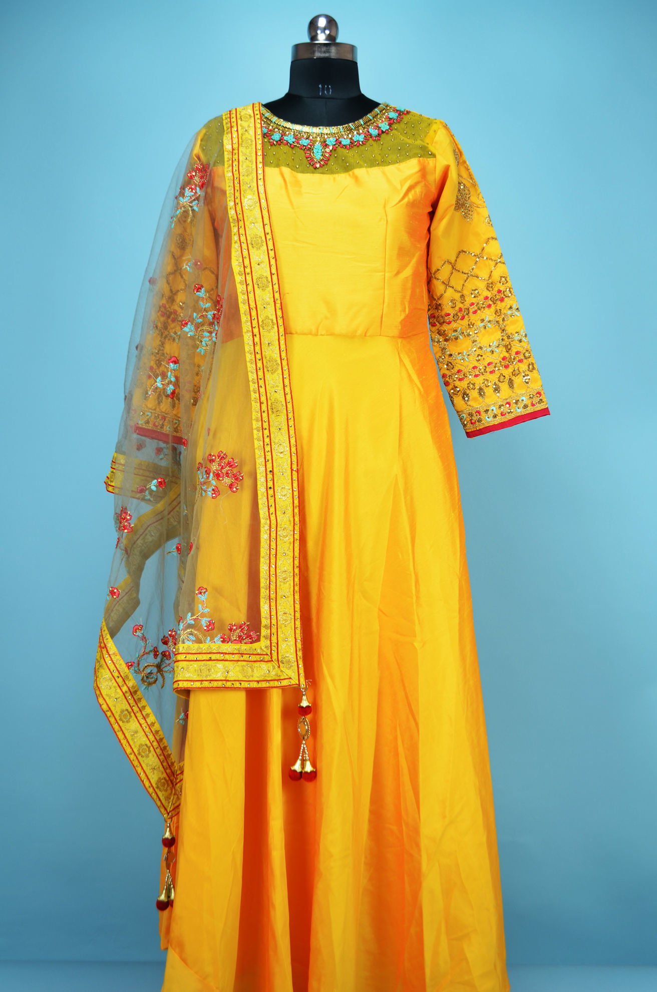 Women Mustard Yellow Long Flared Kurti Kurta Designer Gown Anarkali A-Line  Dress | eBay