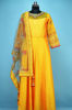 Picture of Full Length Mustard Yellow Silk Gown Set with Net Embroidery Neck and Designer Dupatta