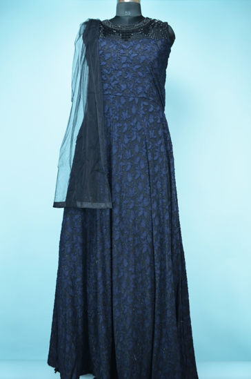 Picture of Full Length Black Brasso Gown Set with Net Embroidery Neck