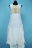 Picture of Full Length White and Yellow Chanderi Embroidery Work Shrug Style Gown Set
