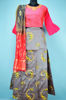 Picture of Pink and Grey Embroidery Work 3 Piece Banglore Silk Crop Top Set with Designer Dupatta