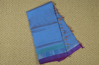 Picture of Dual Shade Blue and Onion Pink Missing Checks Mangalagiri Silk Saree with Zari Border