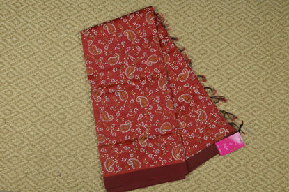 Picture of Brick Red Plain Printed Mangalagiri Silk Saree