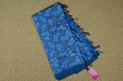 Picture of Metalic Blue Plain Printed Mangalagiri Silk Saree
