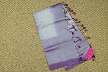 Picture of White and Purple Ikkat Weave Plain Mangalgiri Silk Saree