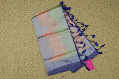 Picture of Multicolour and Royal Blue Ikkat Weave Plain Mangalgiri Silk Saree