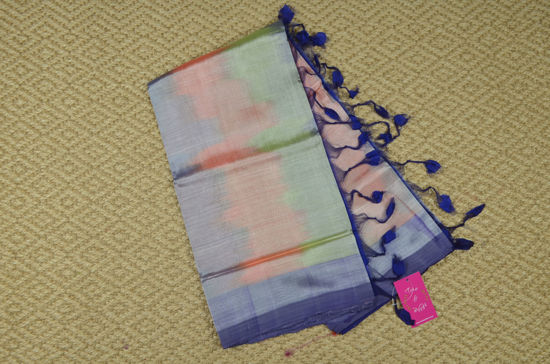 Picture of Multicolour and Royal Blue Ikkat Weave Plain Mangalgiri Silk Saree